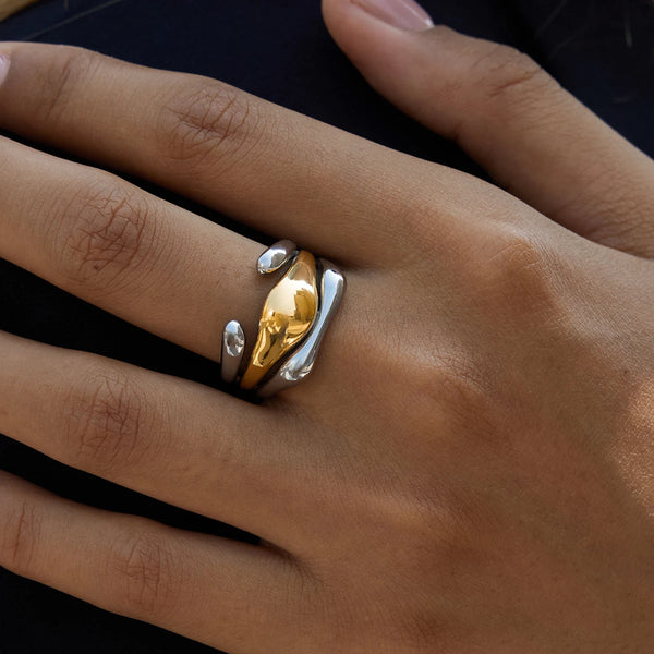 Two-Tone Irregular Layered Ring — Stainless Steel · PS365