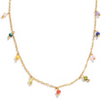 Cubic zirconia multi-color geometric necklace in gold-plated stainless steel with cubic zirconia.