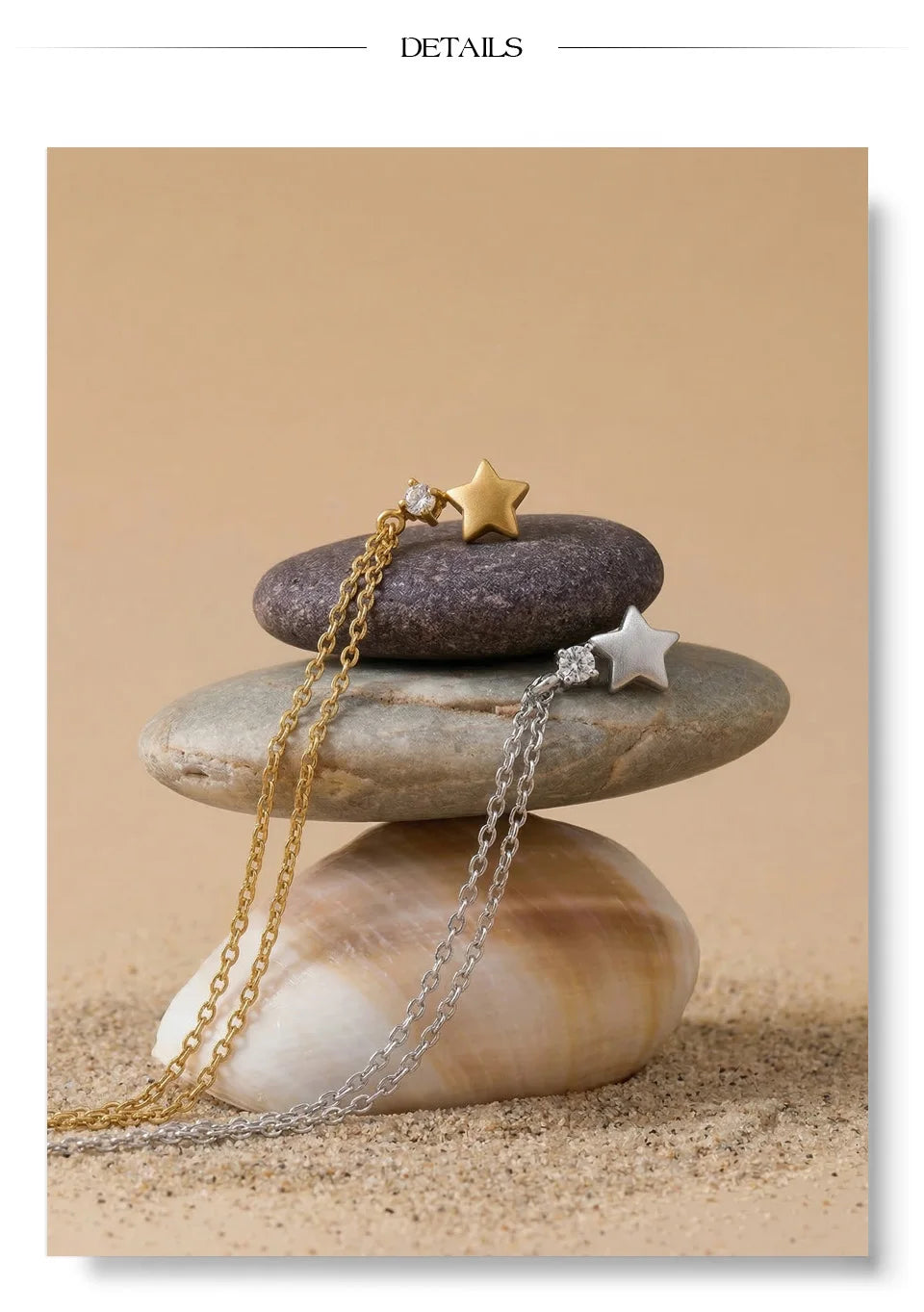 Cubic zirconia star necklace in gold-plated stainless steel with cubic zirconia.