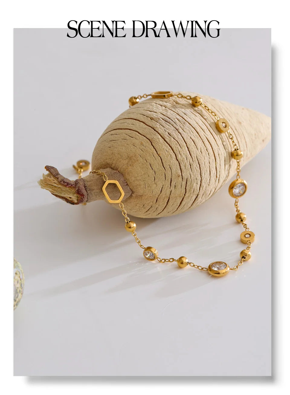 Cubic Zirconia Geometric Chain Bracelet — Gold-Plated Stainless Steel with Cubic Zirconia · PS1643
