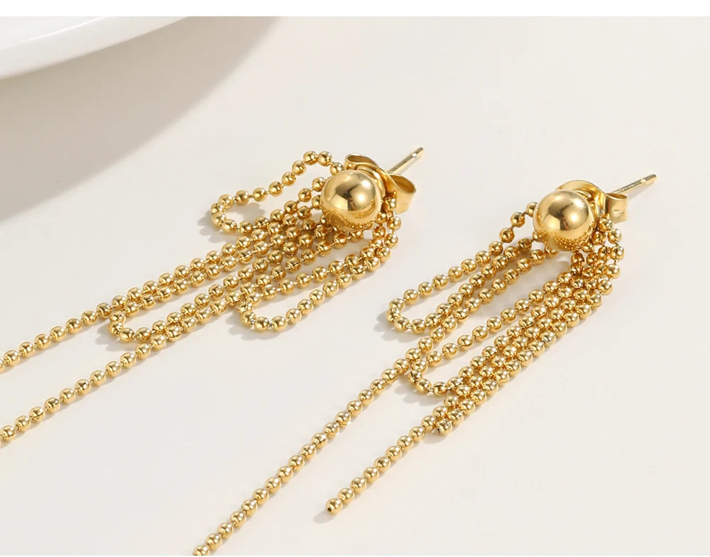 Stud Drop Tassel Earrings Metal Texture — 316L Stainless Steel · PS433