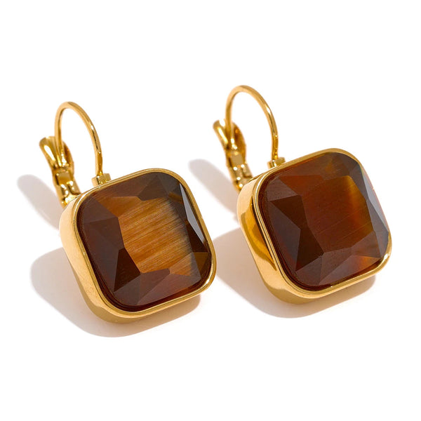 Gold-plated stainless steel earrings with natural stone.