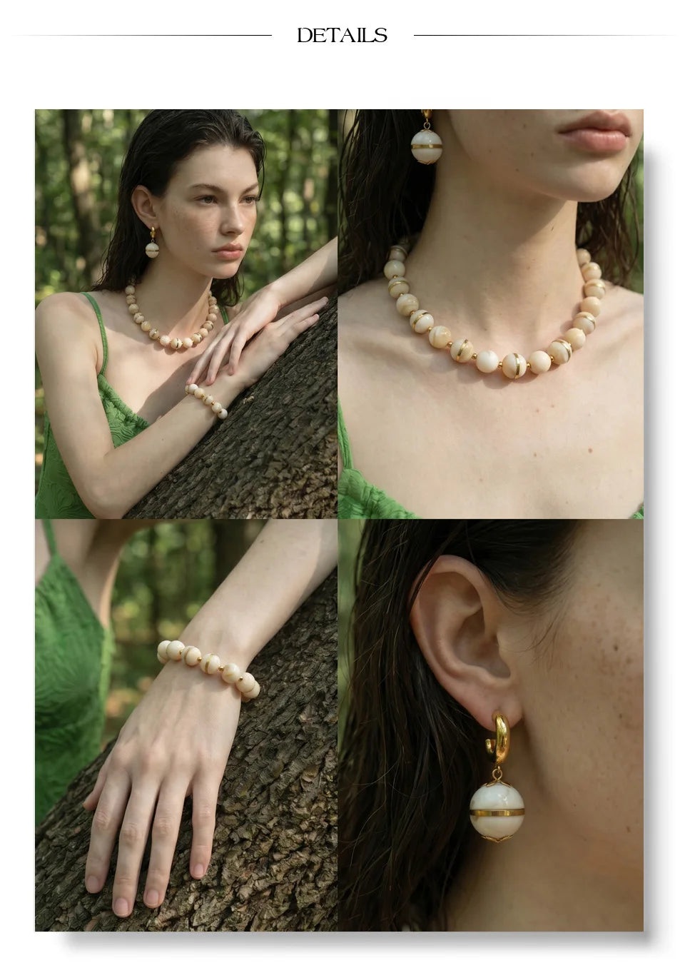 Resin acrylic beaded earrings in gold-plated stainless steel with resin and acrylic.