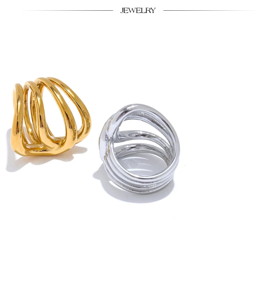 Geometric ring in gold-plated stainless steel.