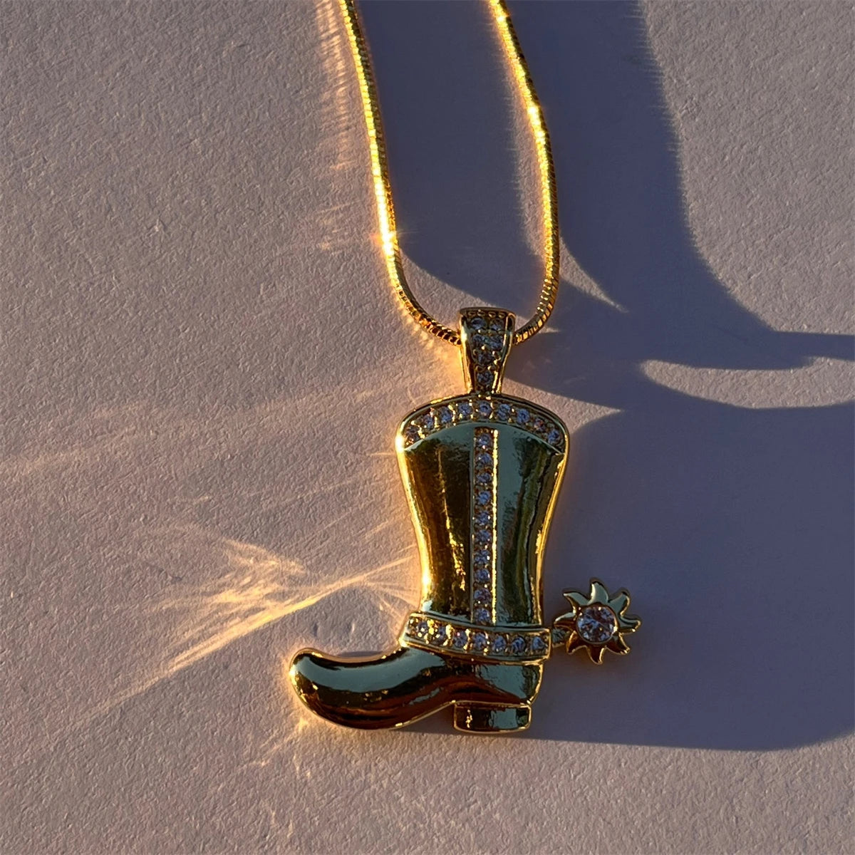 Stainless steel artistic retro cowboy boot cap horseshoe star necklace plated with real gold for color preservation
