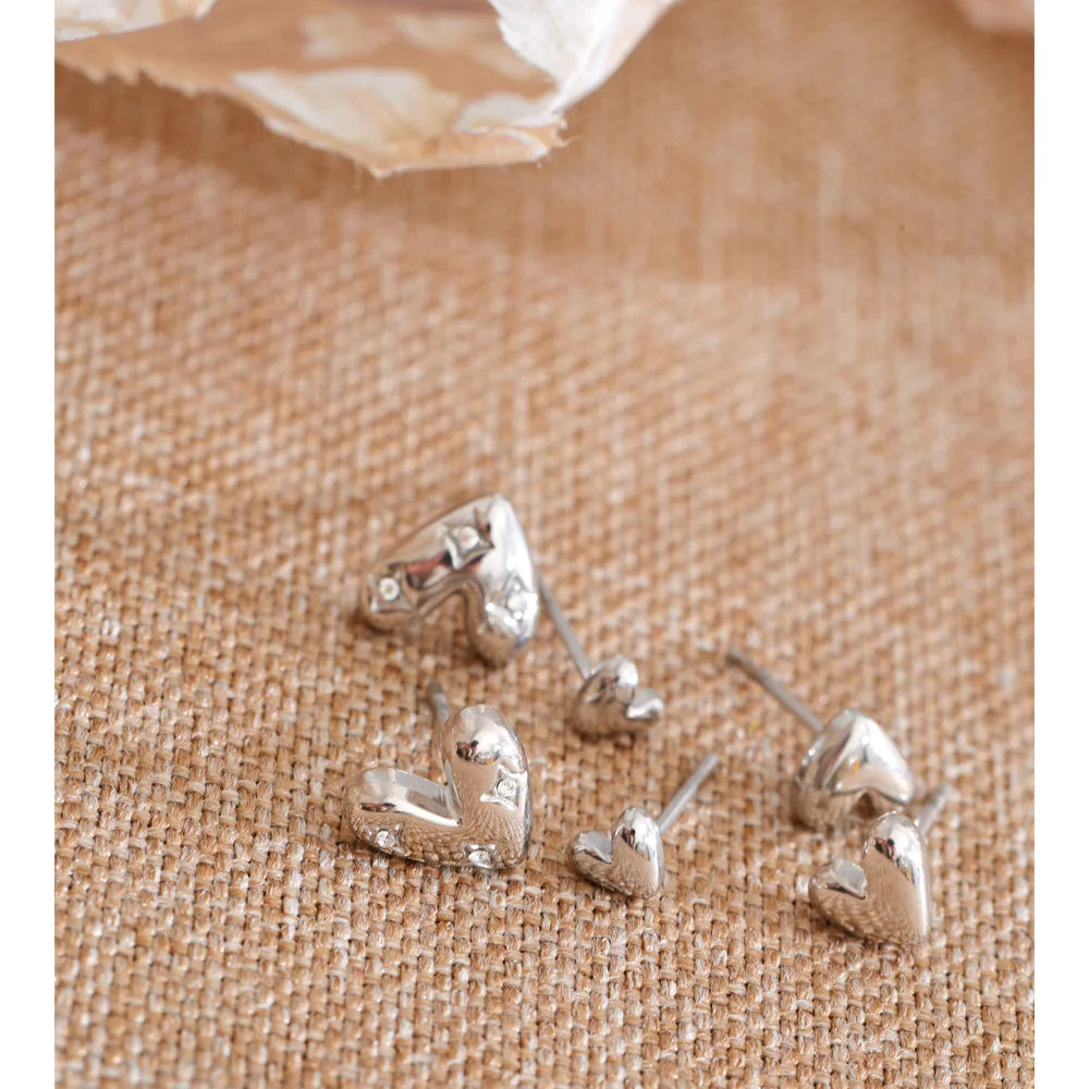 Cubic Zirconia Heart Earrings — Gold-Plated Stainless Steel with Cubic Zirconia · PS1134
