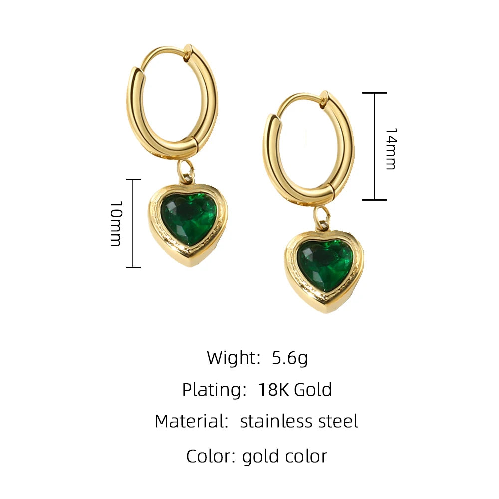 Dangle Earrings Zircon Crystal Heart Charm — 316L Stainless Steel · PS482