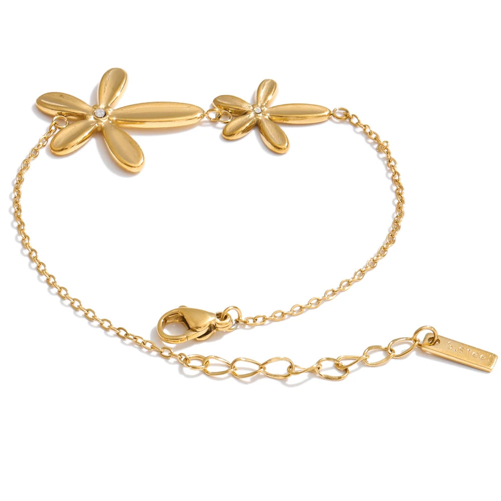 Flower Chain Bracelet — Gold-Plated Stainless Steel · PS1043