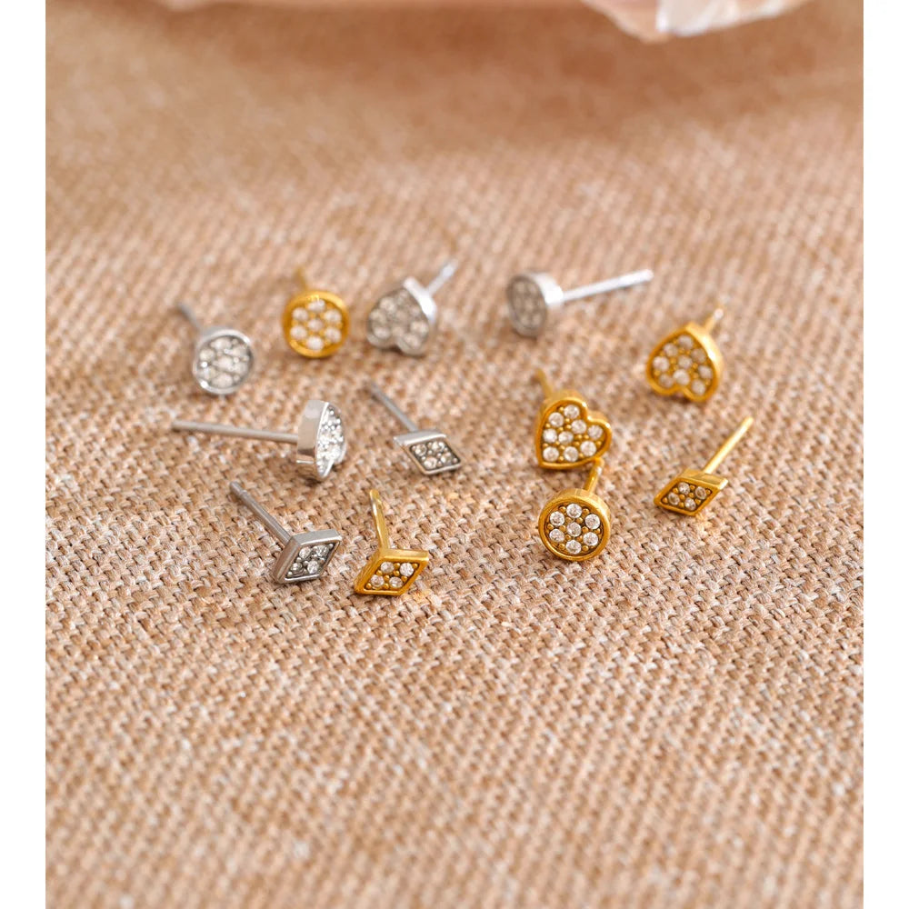 Cubic Zirconia Heart Geometric Earrings — Gold-Plated Stainless Steel with Cubic Zirconia · PS1106