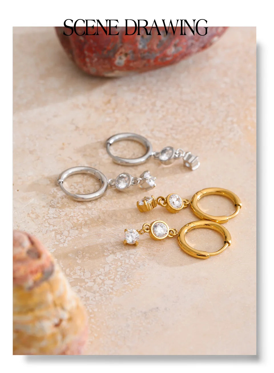 Cubic zirconia geometric earrings in gold-plated stainless steel with cubic zirconia.