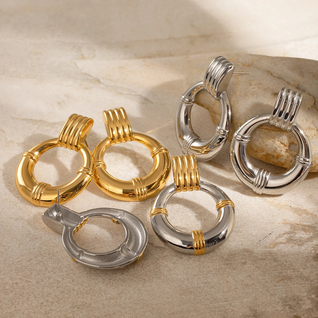 Two-Tone Ring Drop Earrings — 18K Gold Plated · PA010