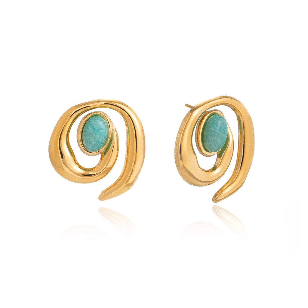 Turquoise Swirl Stud Earrings — Stainless Steel · PS109