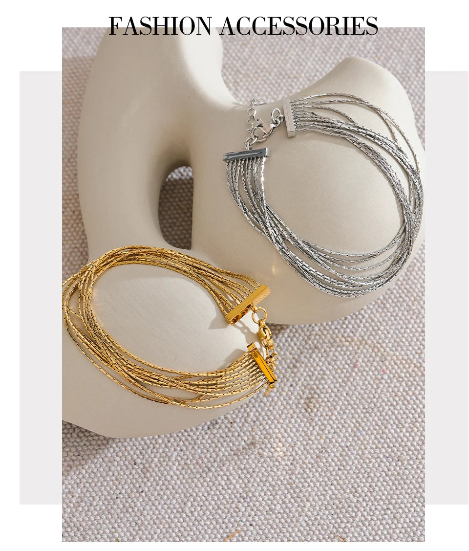 Geometric Chain Layered Bracelet — Gold-Plated Stainless Steel · PS1761