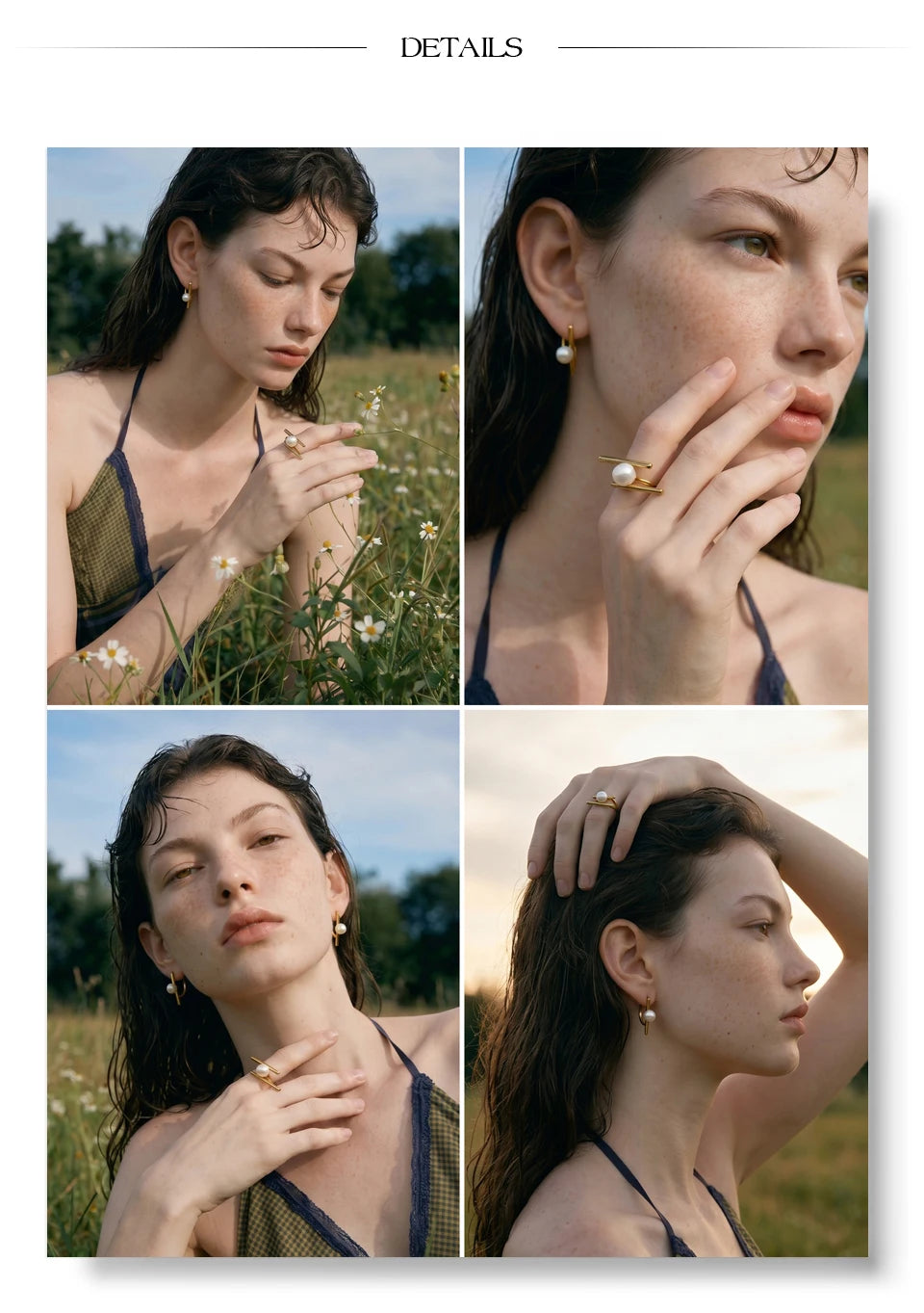 Pearl geometric ring in 18K gold-plated stainless steel with pearl.
