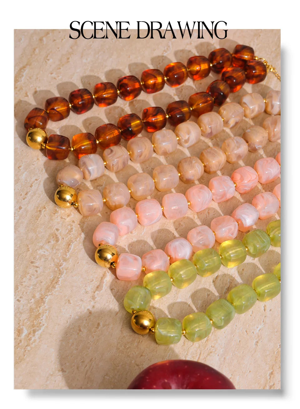 Acrylic Beaded Geometric Necklace — Gold-Plated Stainless Steel with Acrylic · PS2198