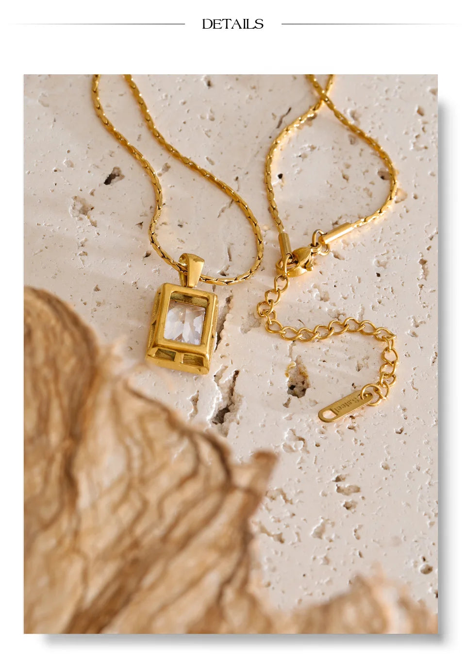 Cubic zirconia geometric necklace in gold-plated stainless steel with cubic zirconia.