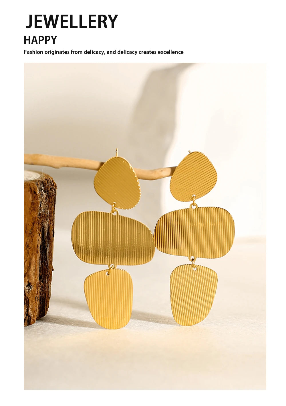 Drop Earrings Striped Metal Texture — 316L Stainless Steel · PS390