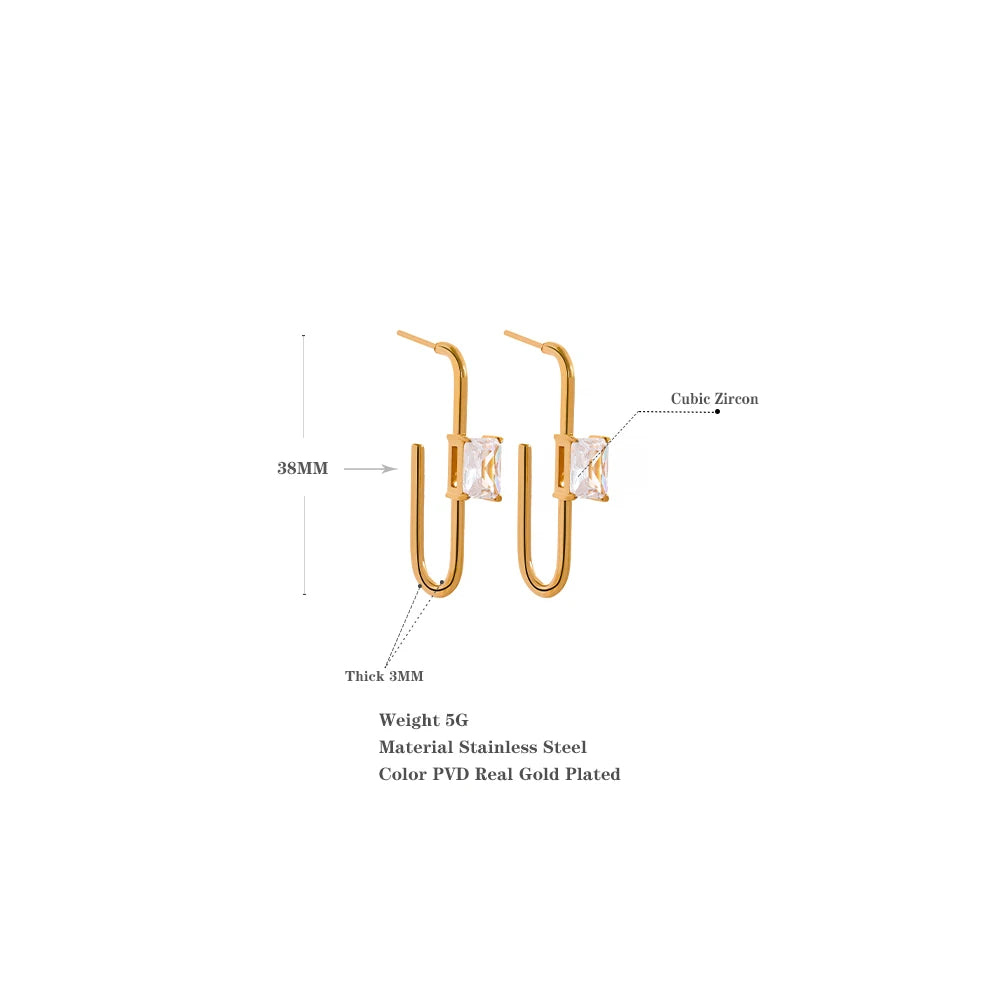 Black cubic zirconia geometric earrings in 18K gold-plated stainless steel with cubic zirconia.