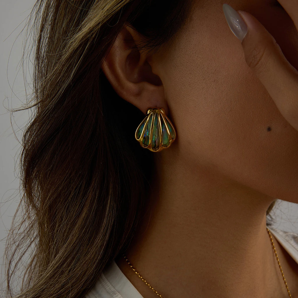 Shell Hoop Earrings — Stainless Steel · PS076