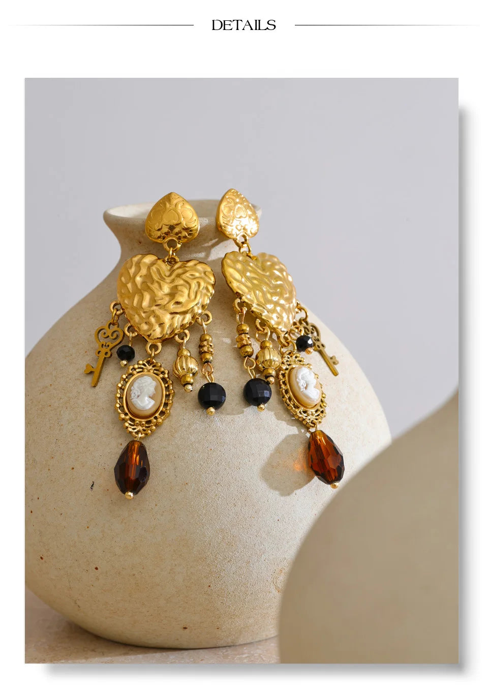 Resin Heart Cross Earrings — Gold-Plated Stainless Steel with Resin
