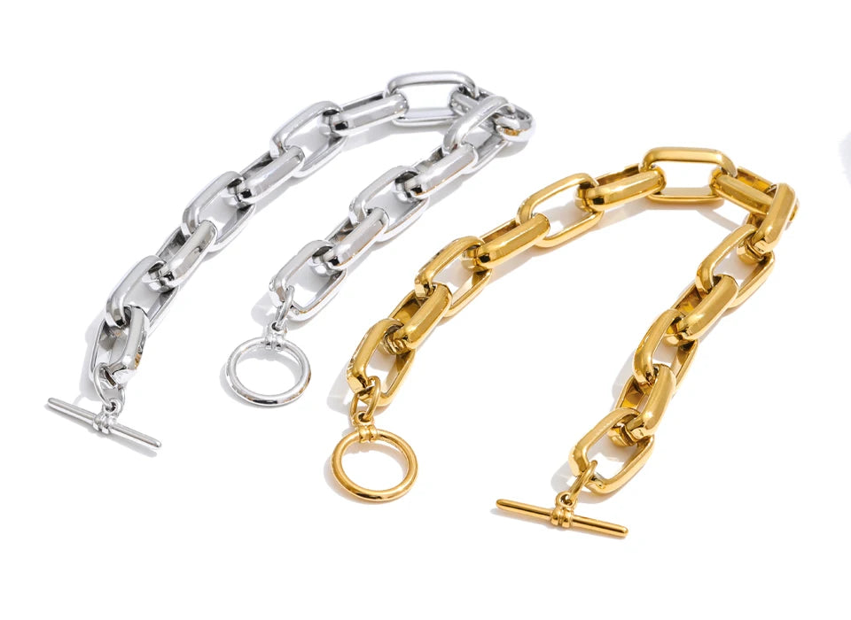 Geometric Chain Bracelet — Gold-Plated Stainless Steel · PS1157