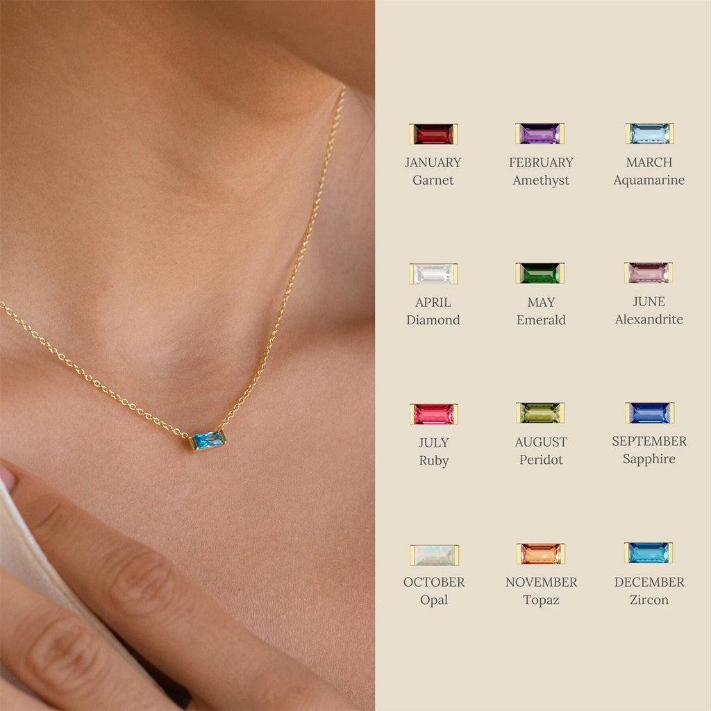 Twelve Month Birthday Stone Necklace 12 Birthday Stone Zircon Necklace Decoration Moon Stone Ladies Stainless Steel