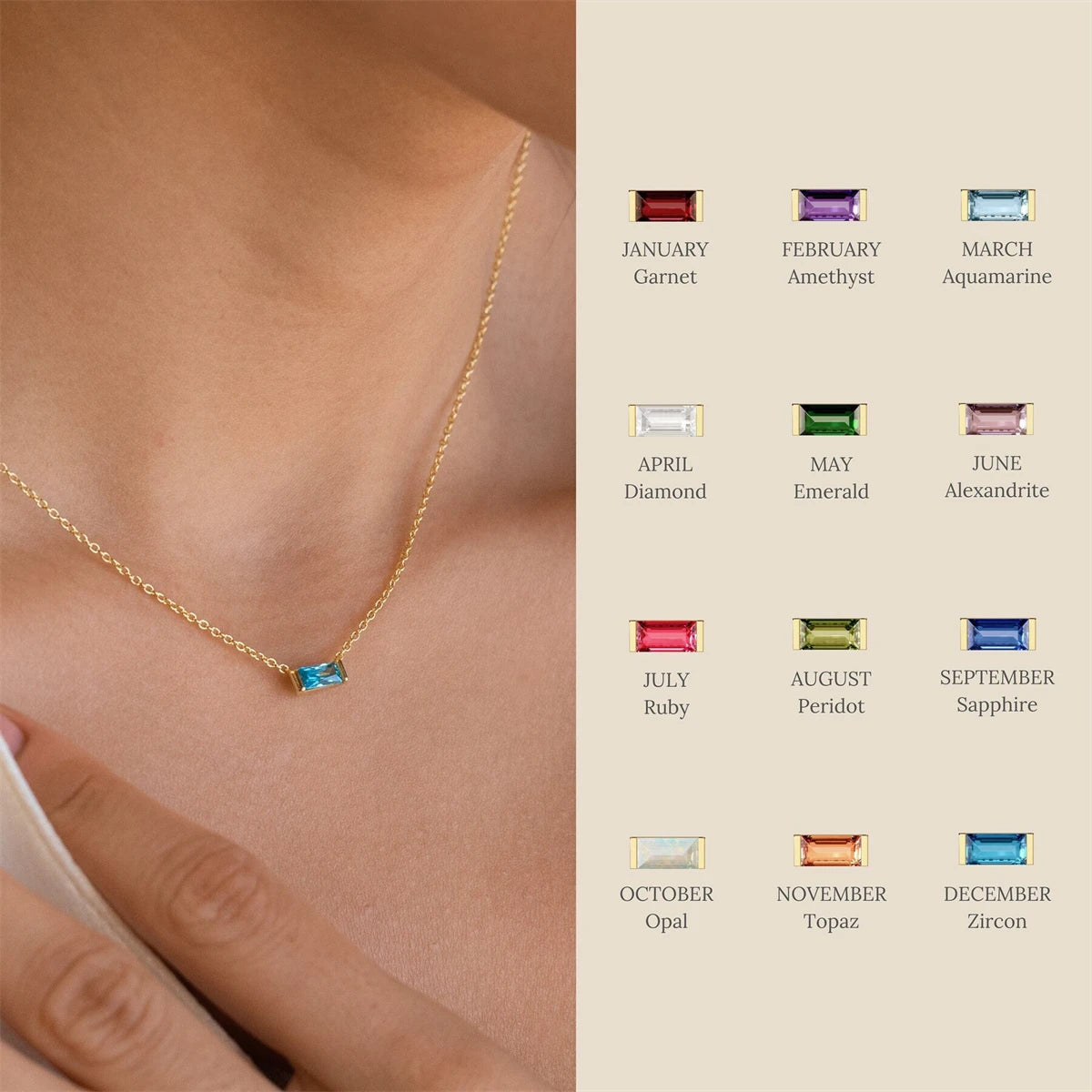 Twelve Month Birthday Stone Necklace 12 Birthday Stone Zircon Necklace Decoration Moon Stone Ladies Stainless Steel