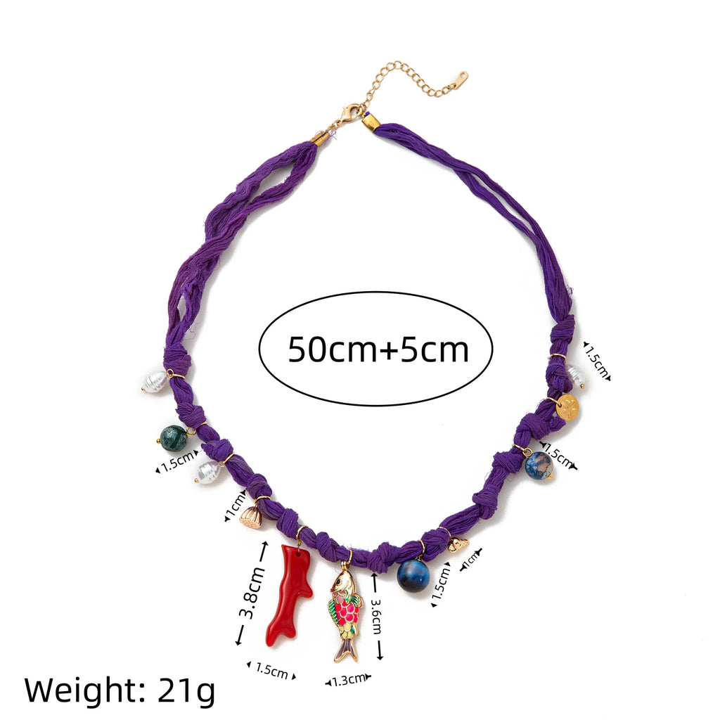 Beach Vacation Dopamine Necklace Coral Pearl Little Fish DIY Necklace Women Gold Plated Color Preserved