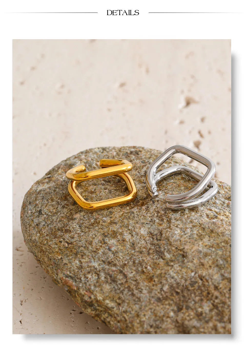 Geometric ring in 18K gold-plated stainless steel.