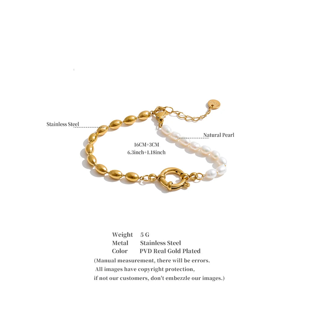 Freshwater Pearl Geometric Bracelet — Gold-Plated Stainless Steel with Freshwater Pearl · PS2057