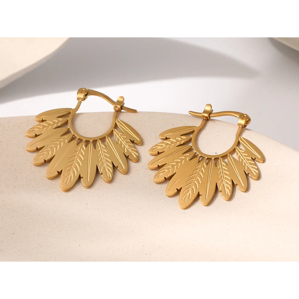 Hoop Earrings Leaf — 316L Stainless Steel · PS388