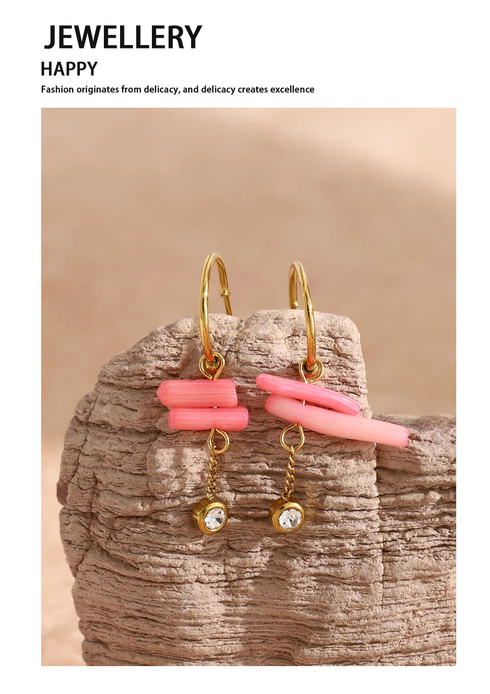 Pink Coral Dangle Earrings — 316L Stainless Steel · PS405