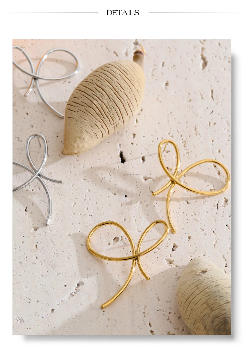 Bow Geometric Earrings — Gold-Plated Stainless Steel · PS1230
