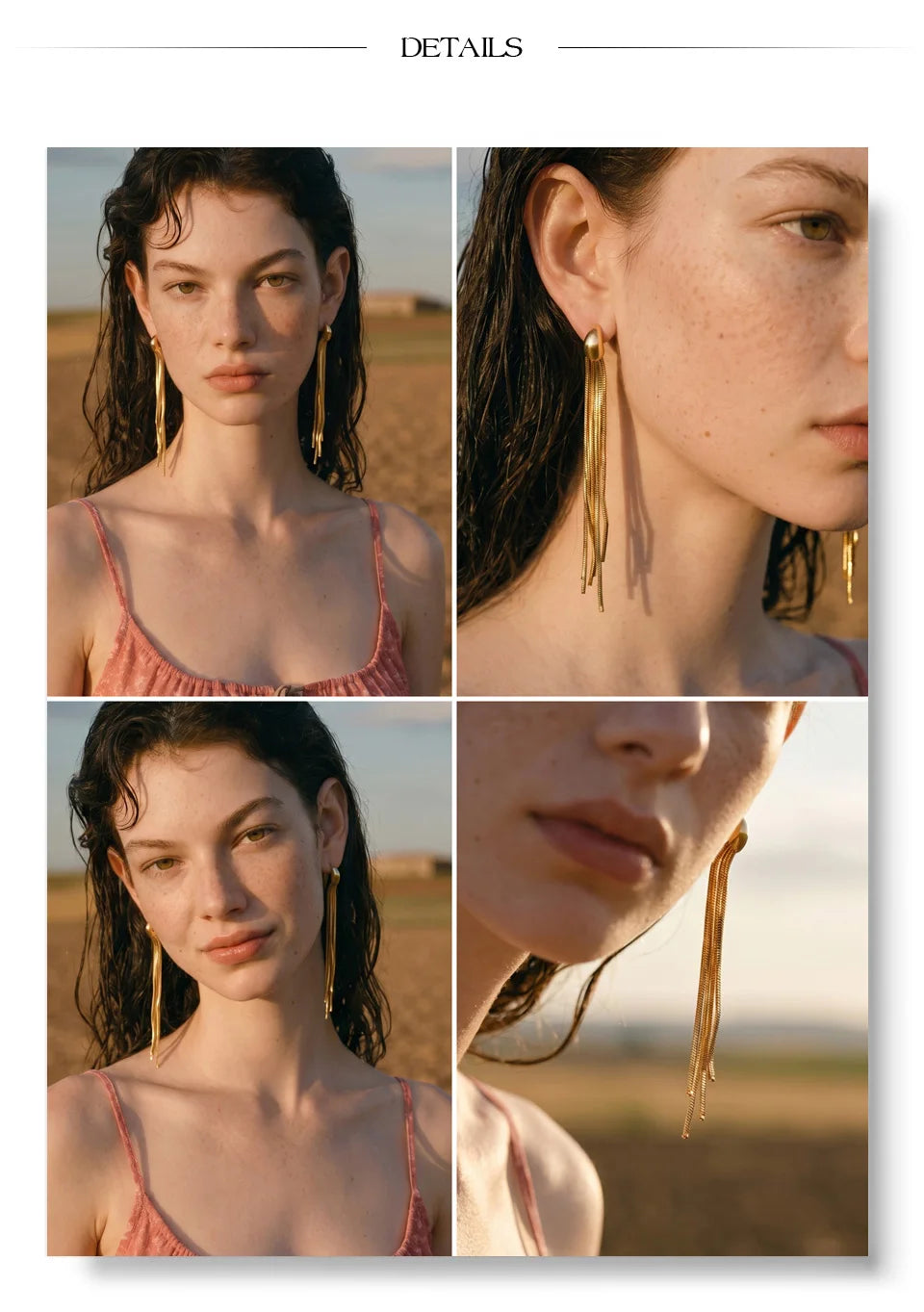 Geometric chain earrings in gold-plated stainless steel.