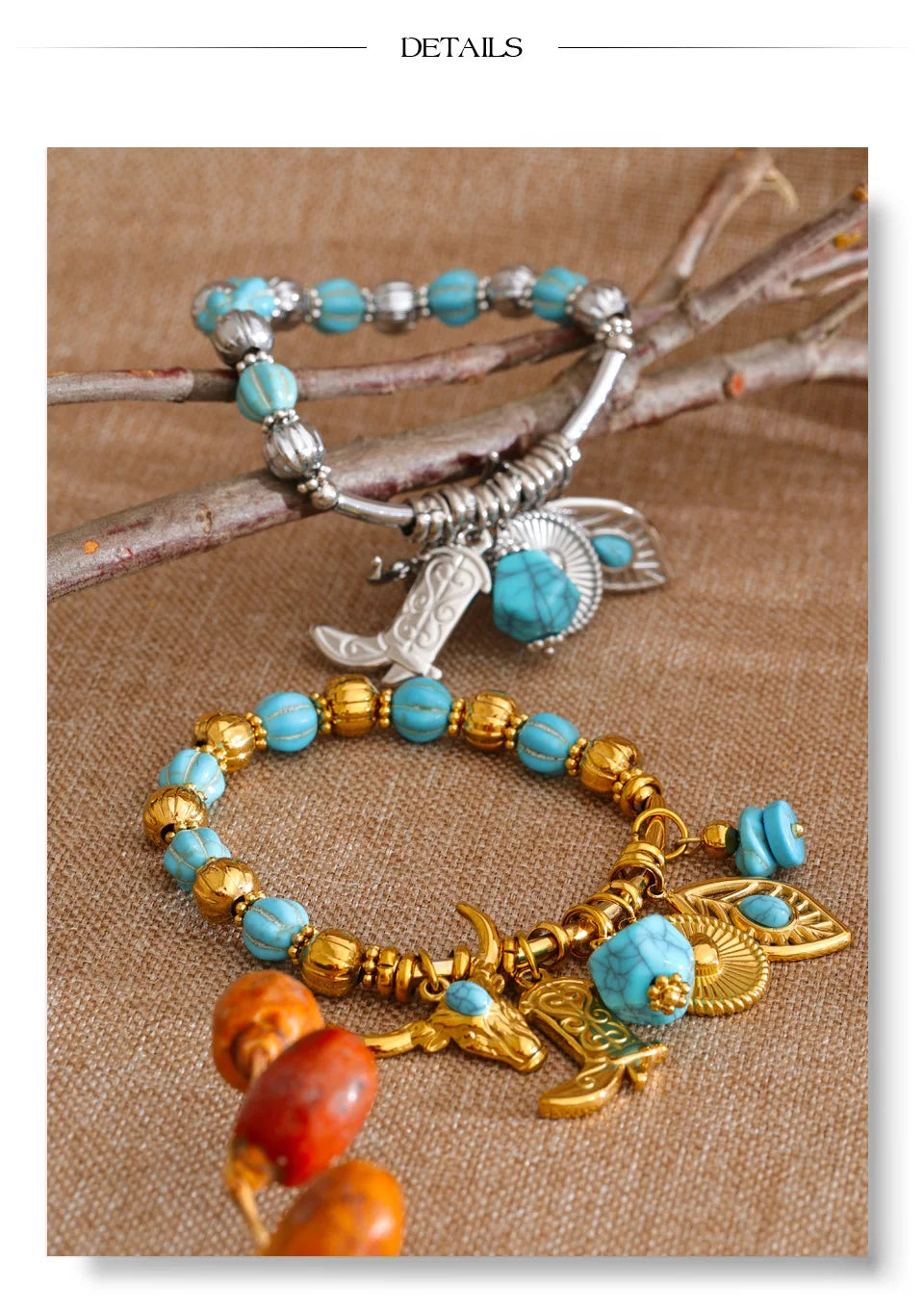 Natural stone heart beaded necklace in gold-plated stainless steel with natural stone.