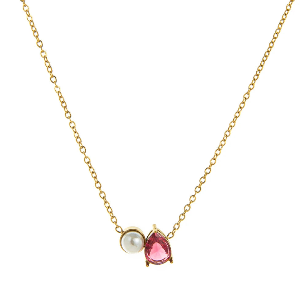 Titanium steel ins teardrop pearl December birthstone necklace zircon pendant gold-plated color preservation