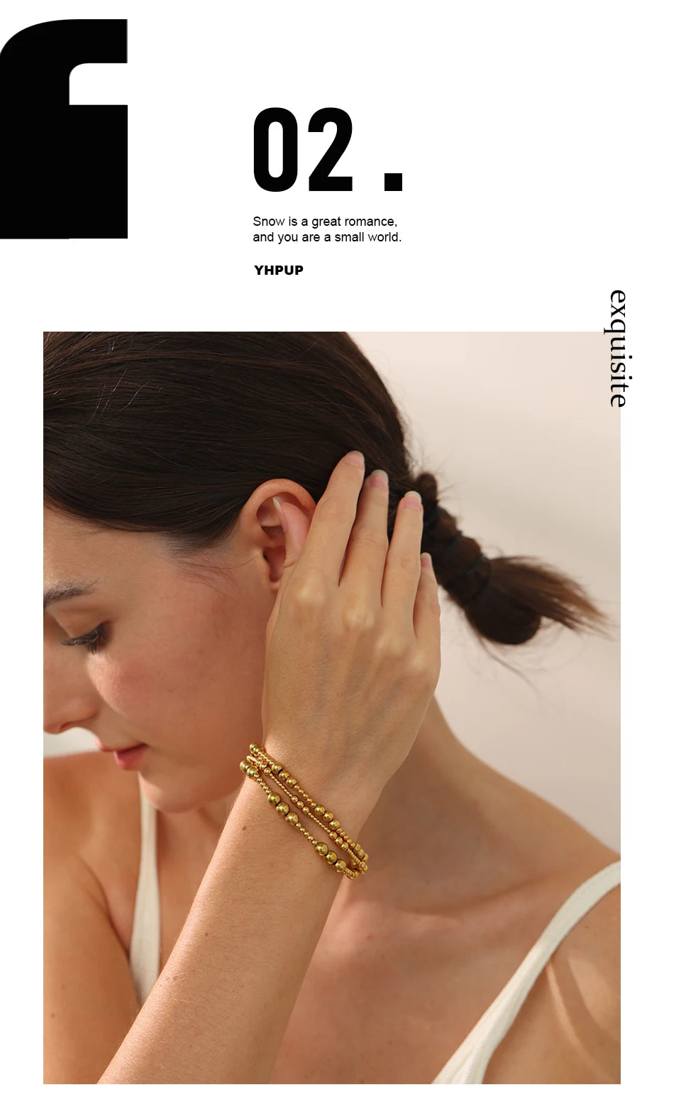 Beaded geometric bracelet in gold-plated stainless steel.