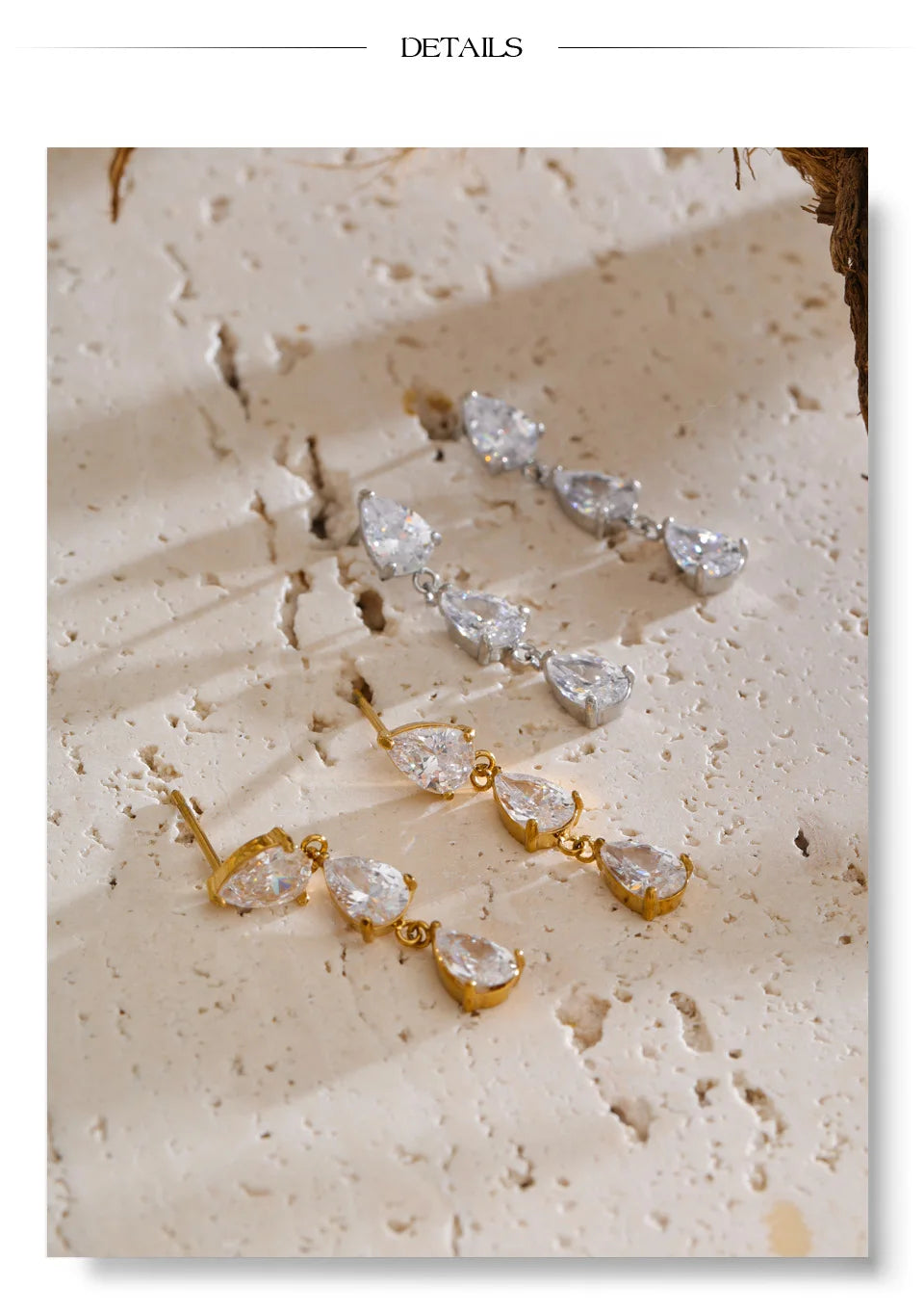 Cubic Zirconia Geometric Earrings — Gold-Plated Stainless Steel with Cubic Zirconia · PS1410