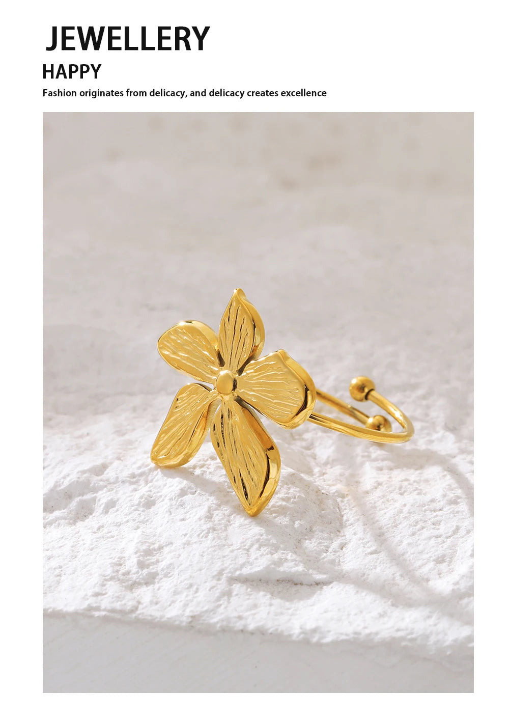 Irregular Flower Ring Vintage Adjustable — 316L Stainless Steel · PS445