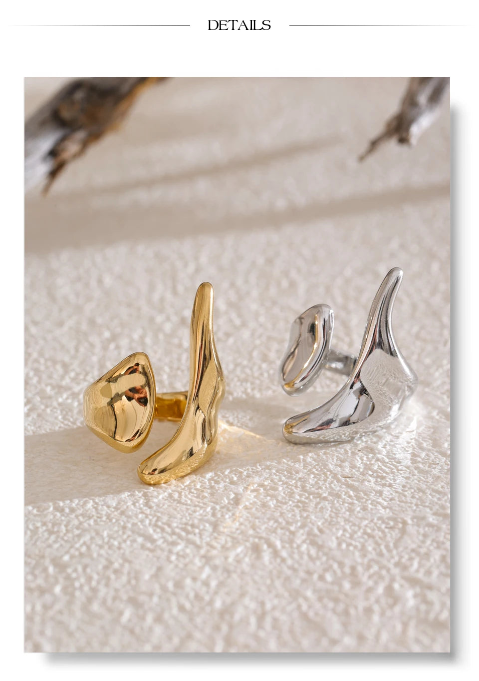 Geometric ring in 18K gold-plated stainless steel.
