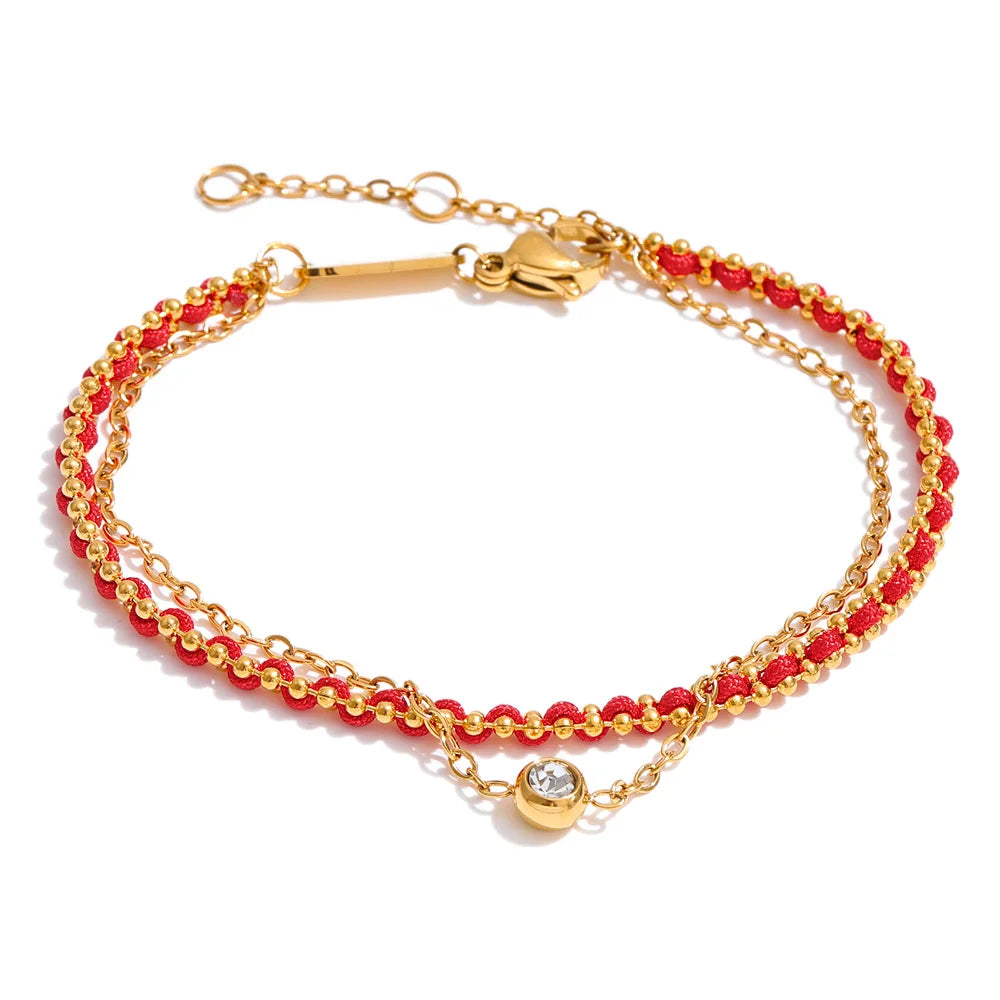 Black Cubic Zirconia Chain Bracelet — Gold-Plated Stainless Steel with Cubic Zirconia · PS1006