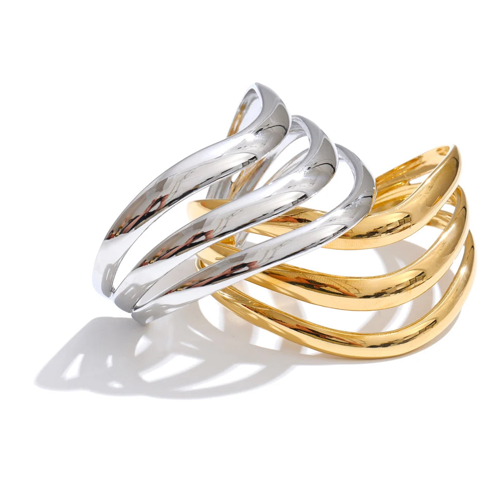 Geometric Layered Bracelet — Gold-Plated Stainless Steel · PS1561