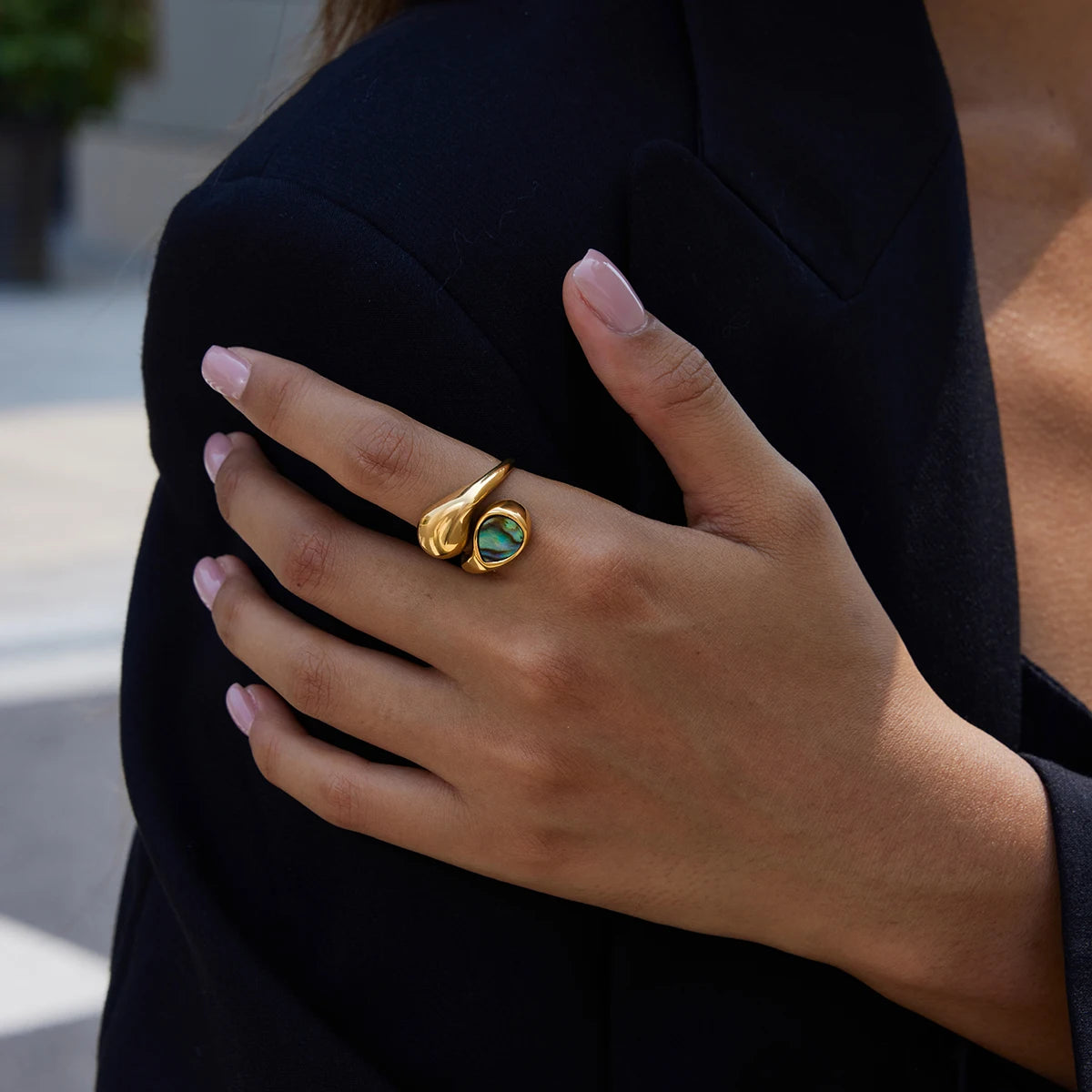 Abalone Waterdrop Ring — Stainless Steel · PS276