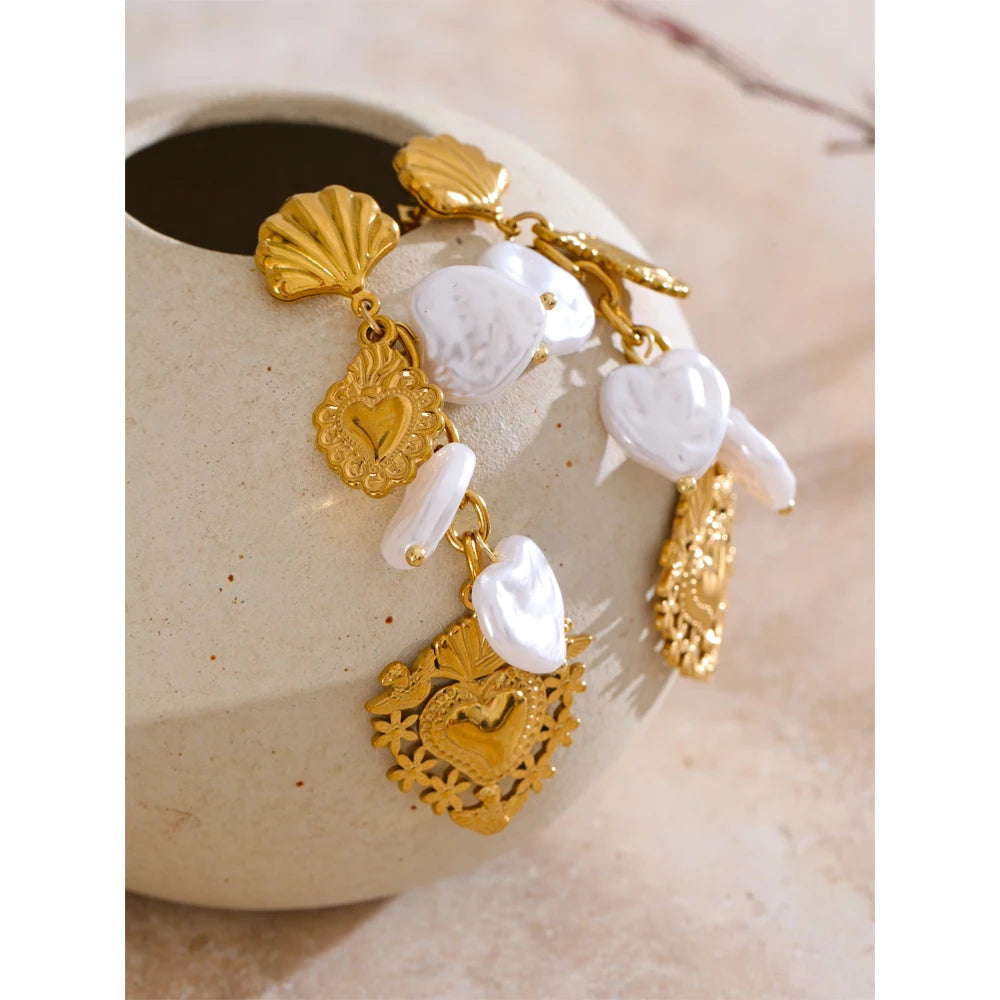 Pearl Heart Earrings — Gold-Plated Stainless Steel with Pearl · PS1587