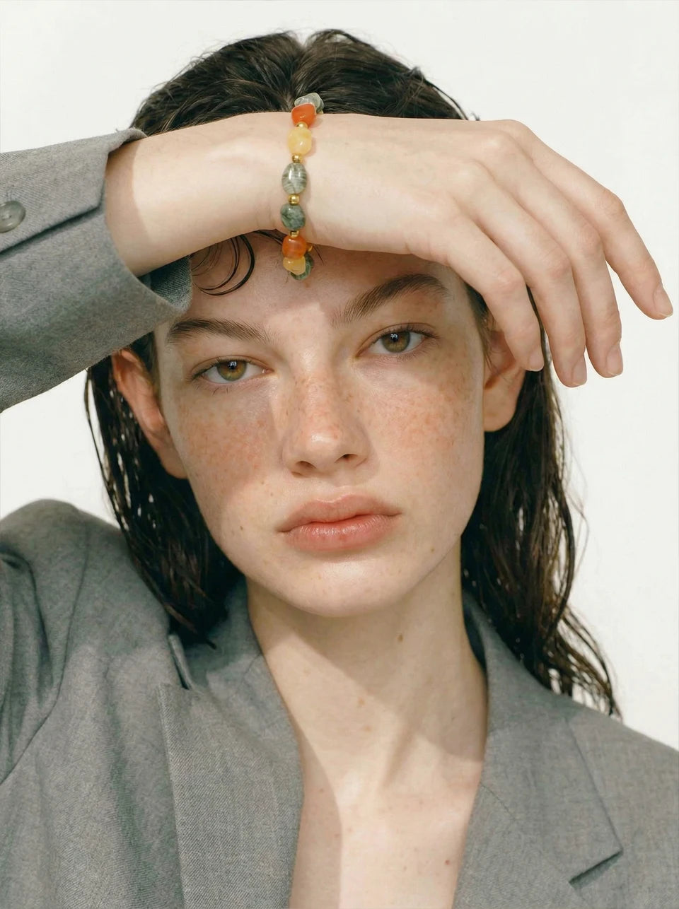 Natural Stone Beaded Geometric Bracelet — Gold-Plated Stainless Steel with Natural Stone · PS1019