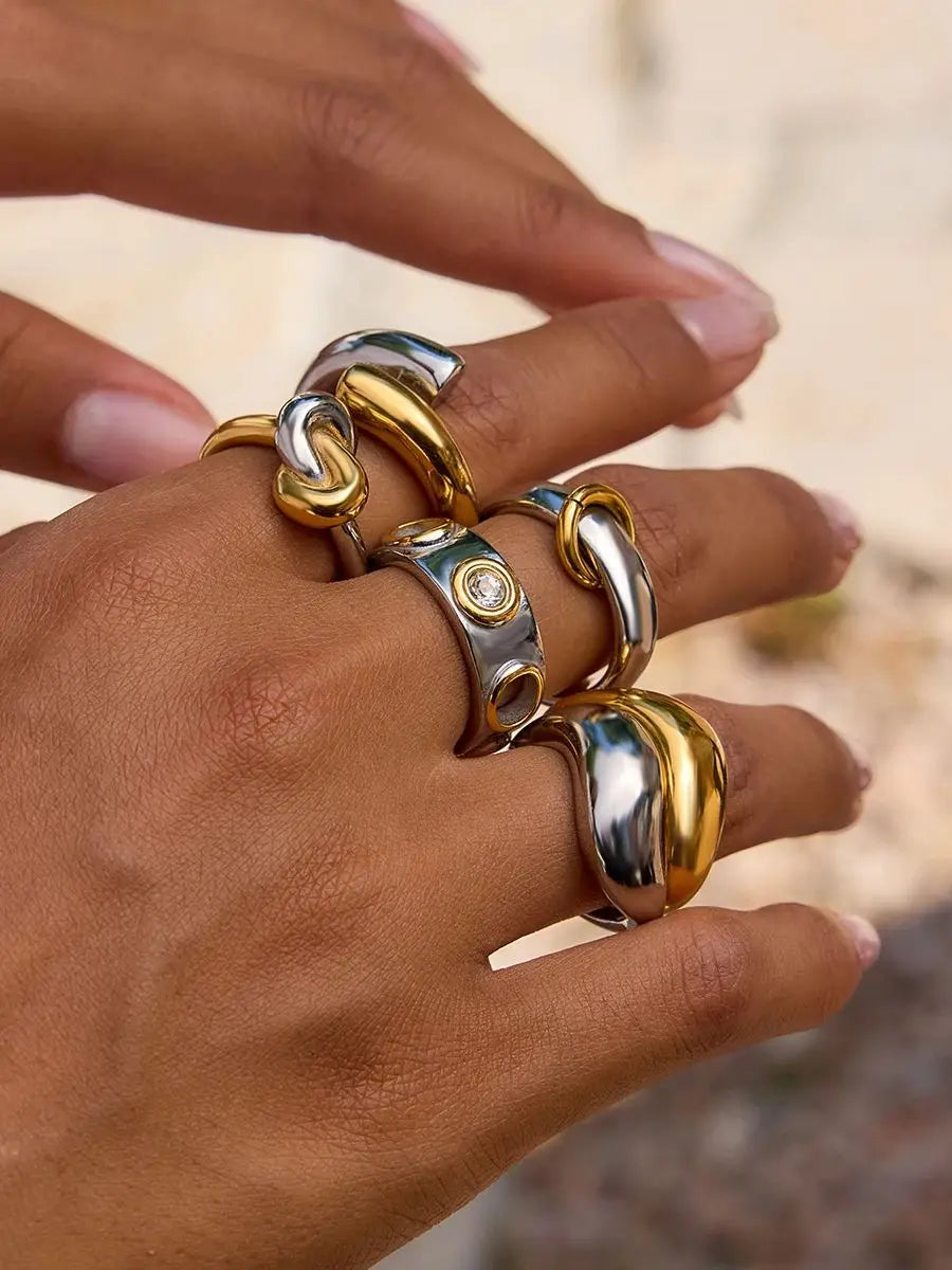 Two-Tone Hollow Irregular Ring — Stainless Steel · PS363