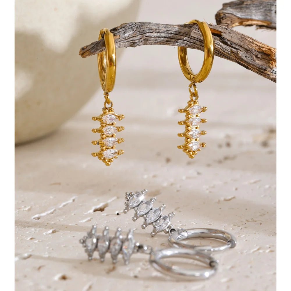 Cubic Zirconia Geometric Earrings — Gold-Plated Stainless Steel with Cubic Zirconia · PS1302