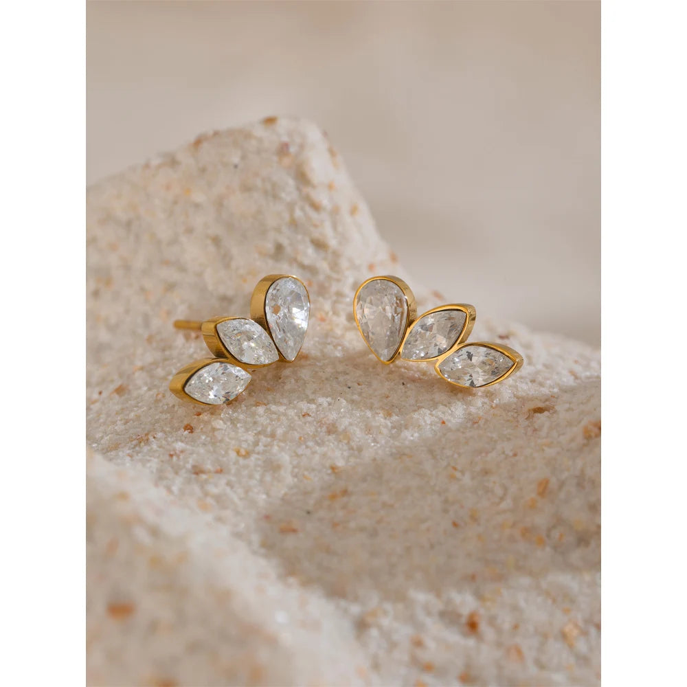 Cubic Zirconia Geometric Earrings — Gold-Plated Stainless Steel with Cubic Zirconia · PS1869
