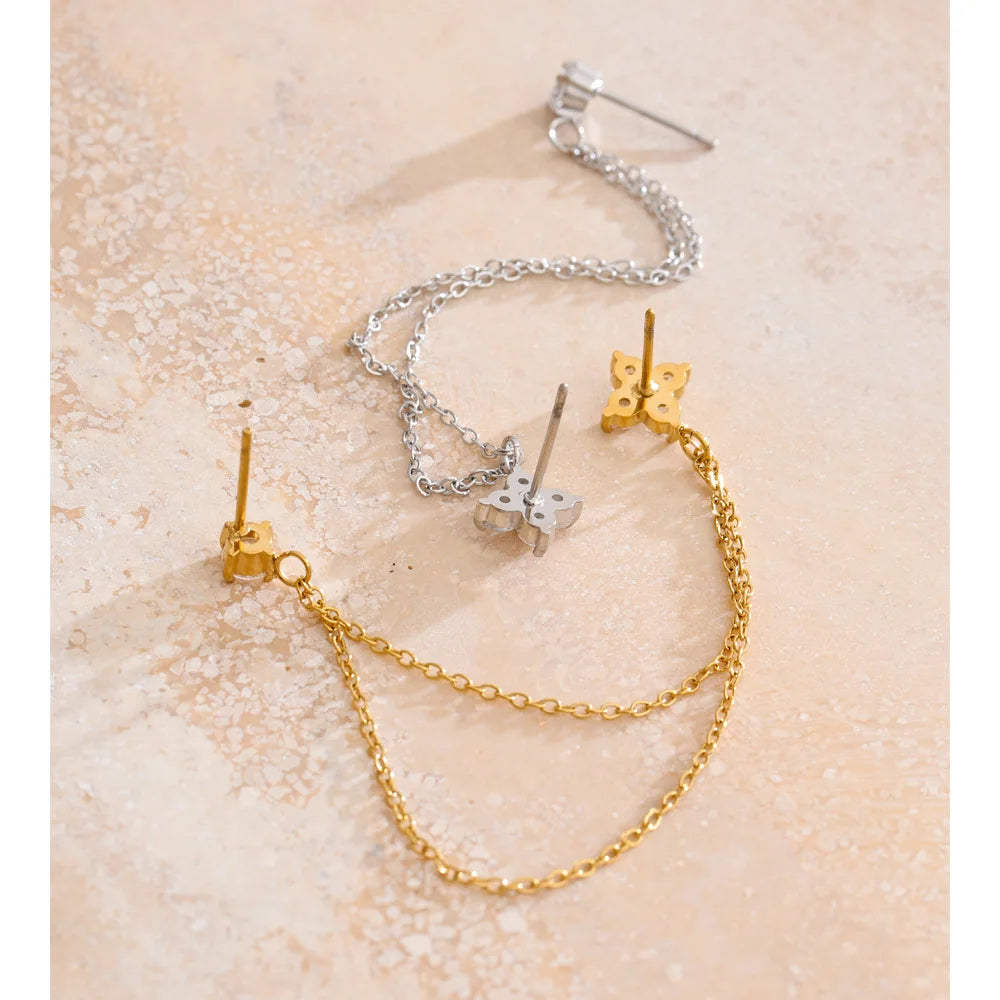 Cubic Zirconia Flower Geometric Earrings — Gold-Plated Stainless Steel with Cubic Zirconia · PS1650