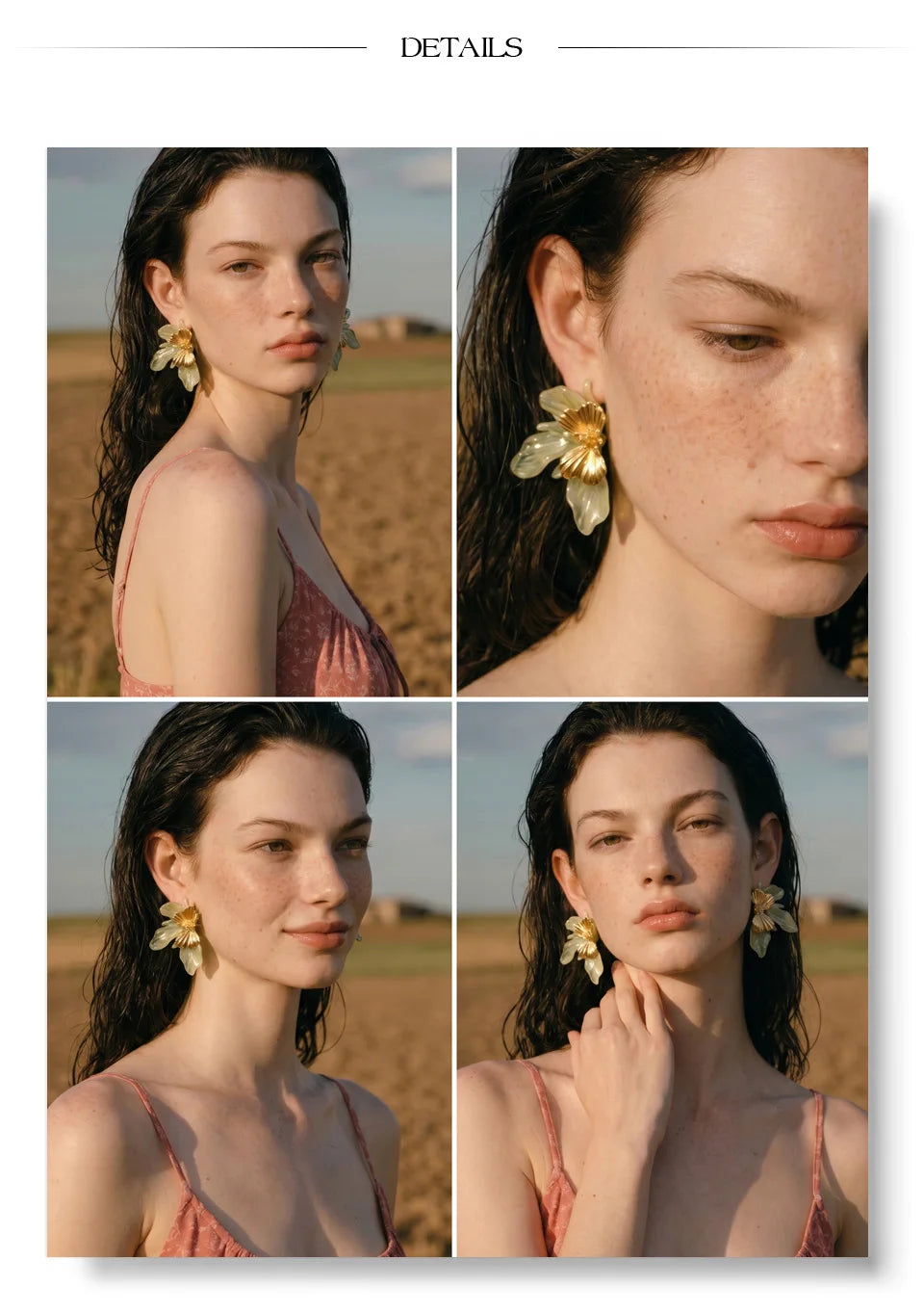 Resin acrylic earrings in gold-plated stainless steel with resin and acrylic.